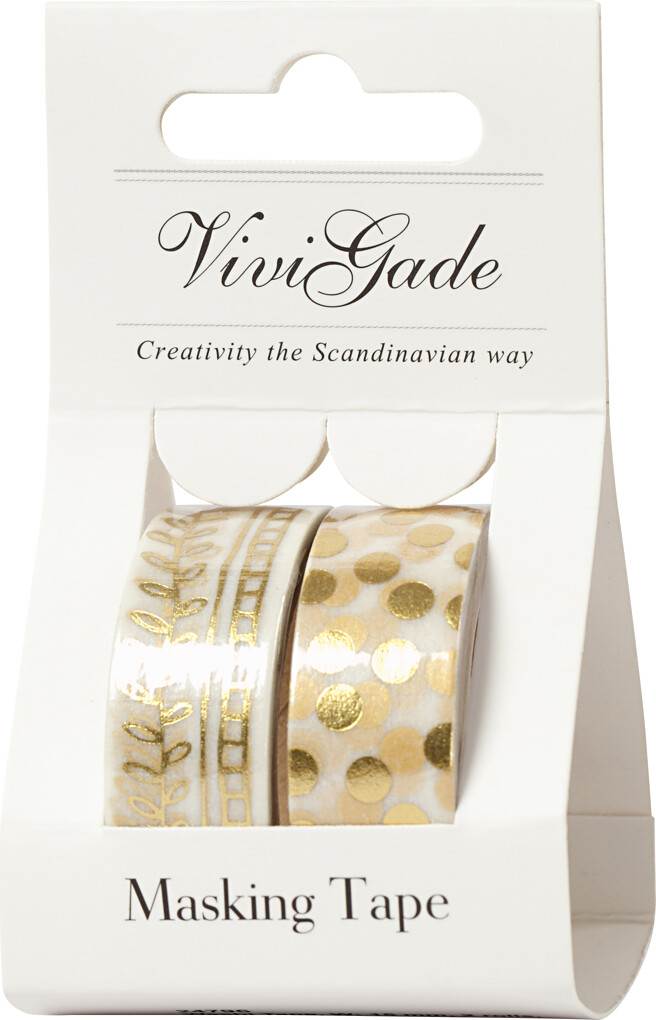 Masking Tape - Ranke Og Prikker - Folie - B 15 Mm - Guld - 2X4 M