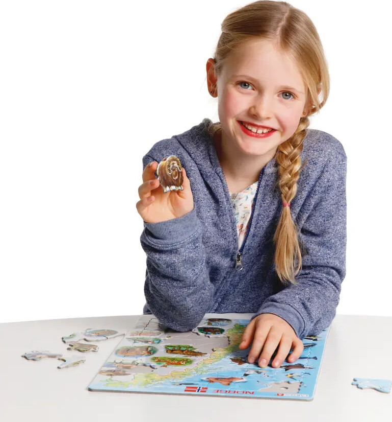 Larsen Maxi Puslespil - 62 Brikker - Norge Kort Med Dyr