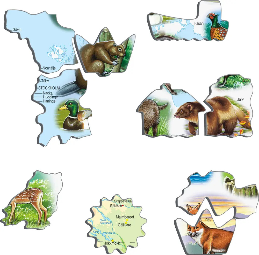 Larsen Maxi Puslespil - 71 Brikker - Sverige Kort Med Dyr