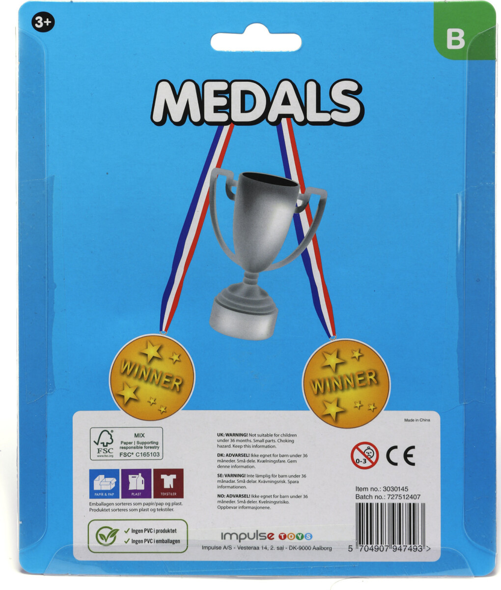 Legetøjs Medaljer - 3 Dele