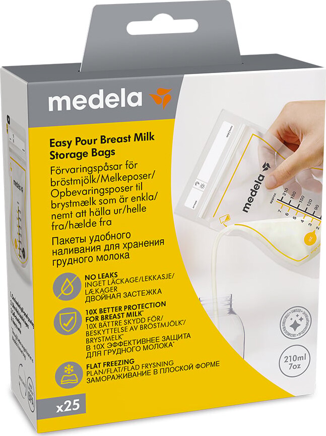 Medela - Easy Pour Opbevaringsposer Til Brystmælk - 25 Stk - 210 Ml