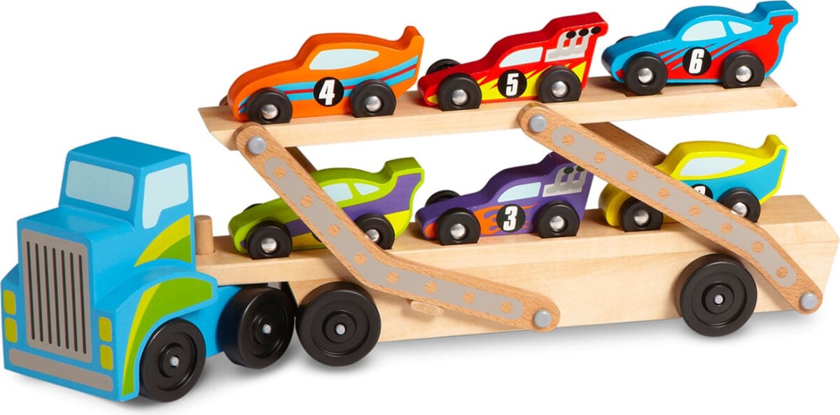 Melissa Doug - Race-Car Carrier - Biltransporter Legesæt I Træ