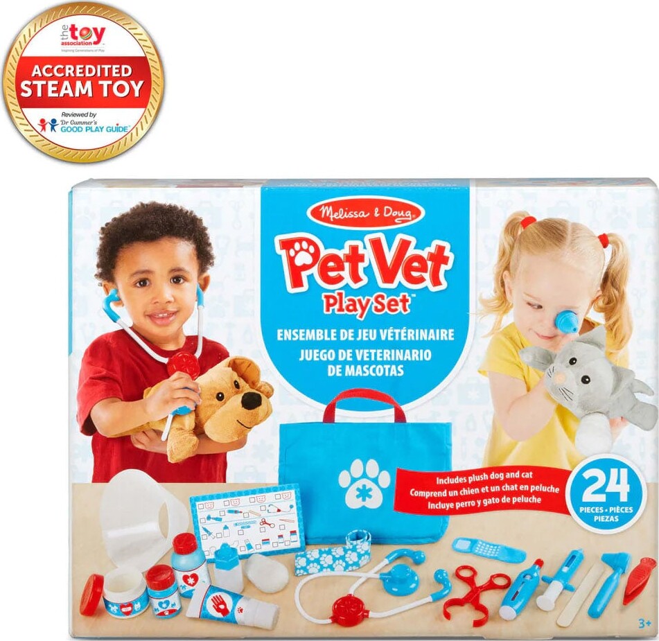 Melissa Doug - Pet Vet Playset - Dyrlægesæt Til Børn - 24 Dele
