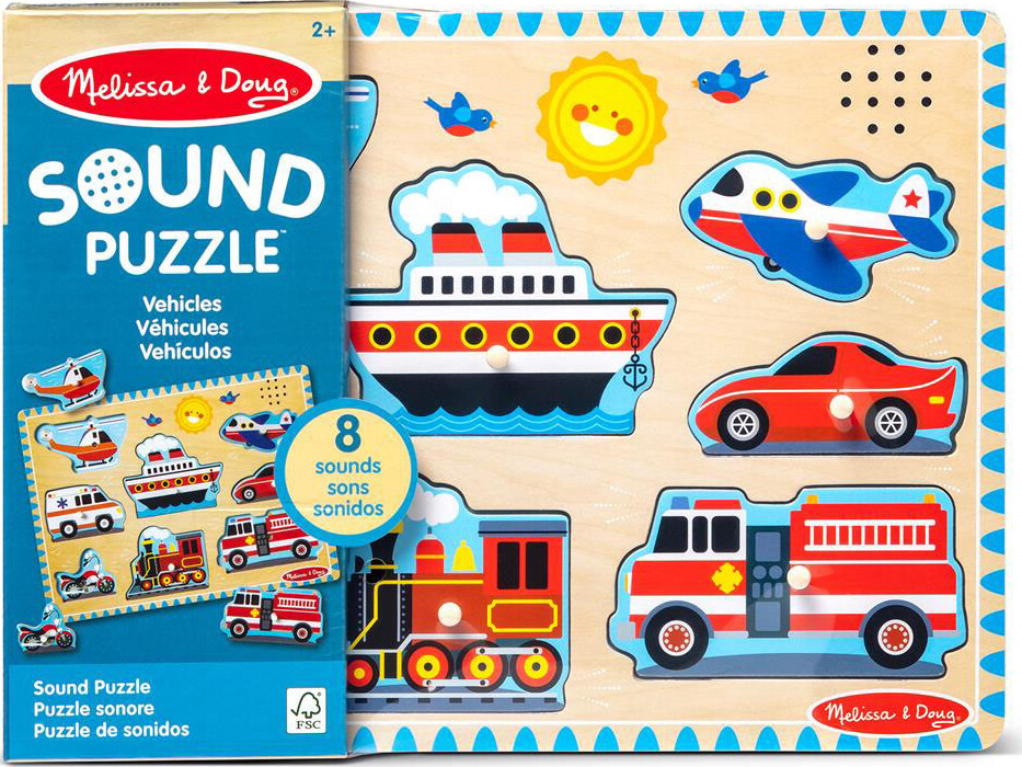 Melissa Doug - Sound Puzzle Vehicles - Puslespil Med 8 Lyde