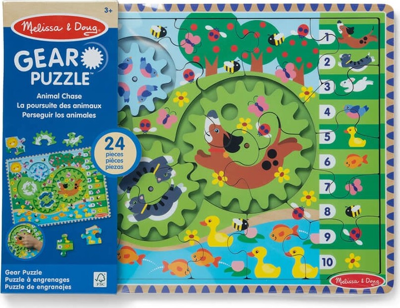 Melissa And Doug Puslespil I Træ - Dyr - Gear Puzzle - 24 Brikker