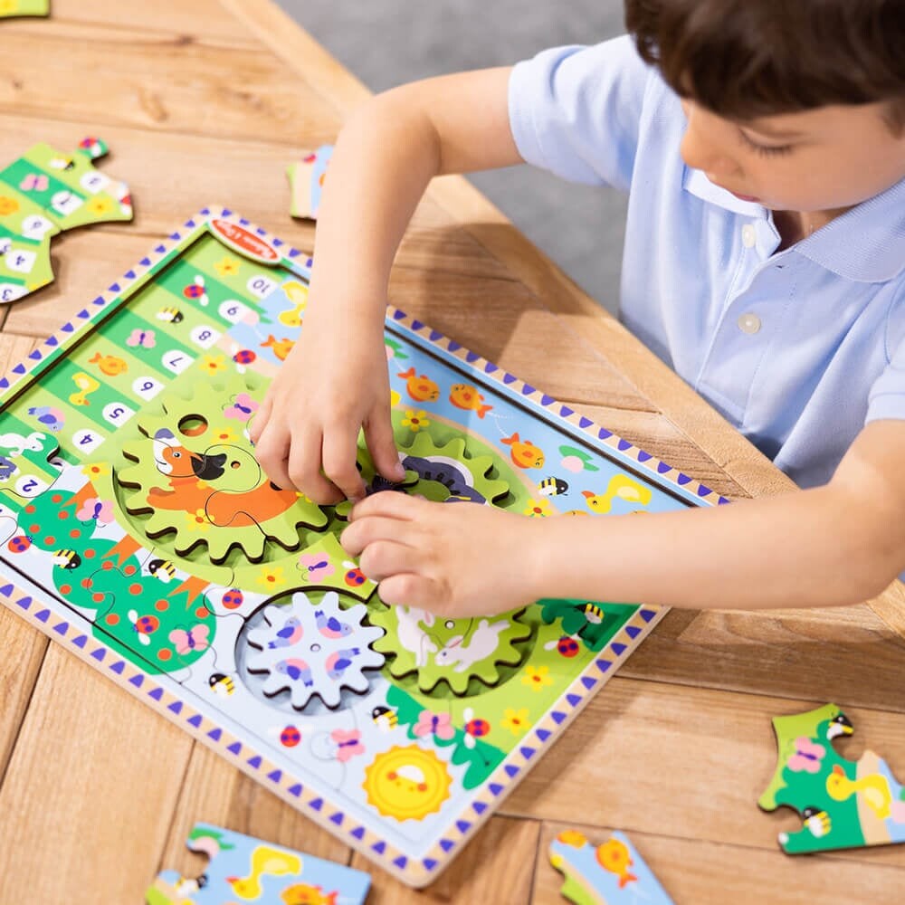 Melissa And Doug Puslespil I Træ - Dyr - Gear Puzzle - 24 Brikker