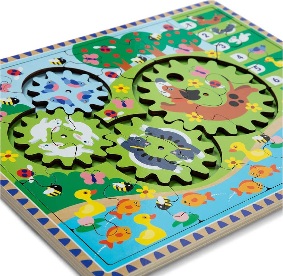 Melissa And Doug Puslespil I Træ - Dyr - Gear Puzzle - 24 Brikker