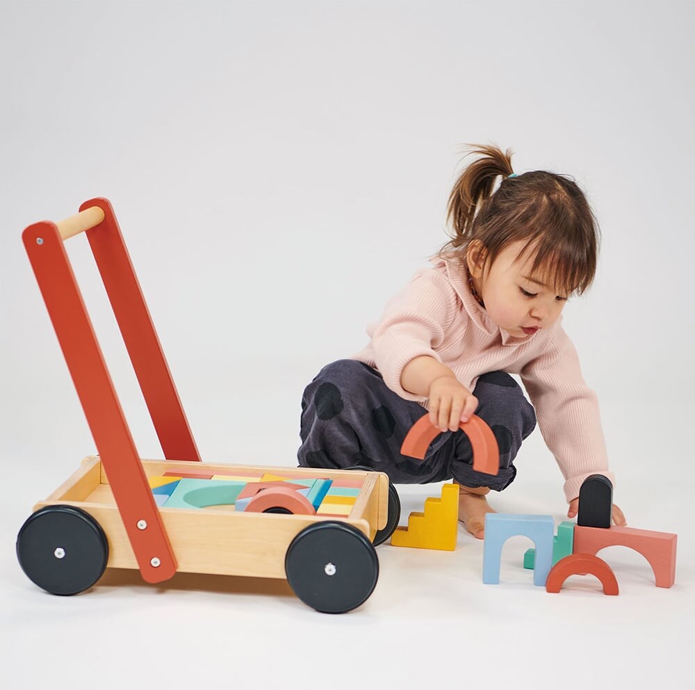 Gåvogn I Træ Til Børn - Inkl Byggeklodser - Bambino - Mentari