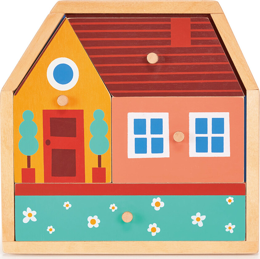 Mentari - House Puzzle - Knoppuslespil - 4 Brikker - Hus - Træ