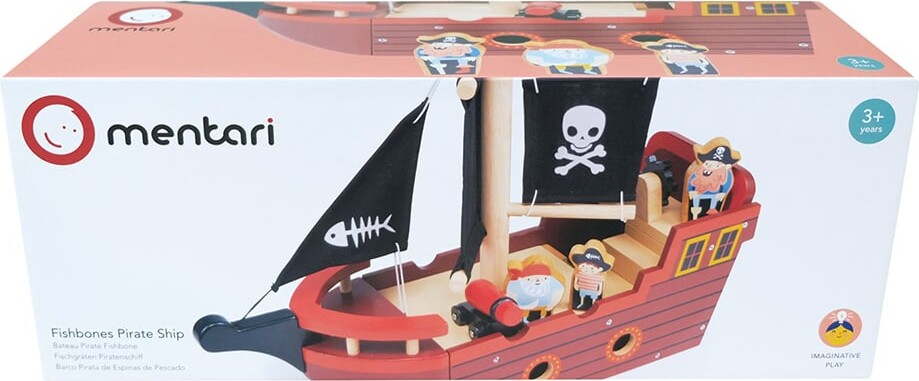 Piratskib Legetøj - Fishbones - Inkl 3 Sømænd - Træ - Mentari