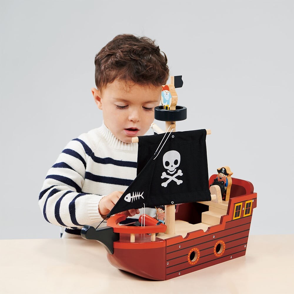 Piratskib Legetøj - Fishbones - Inkl 3 Sømænd - Træ - Mentari