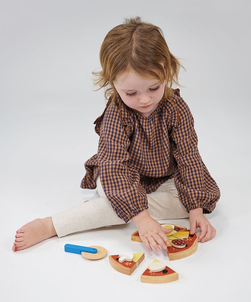 Legemad I Træ Med Velcro - Pizza - Mentari