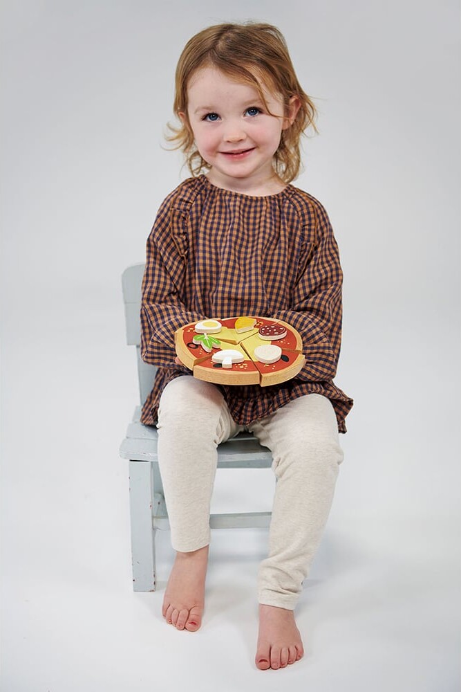 Legemad I Træ Med Velcro - Pizza - Mentari