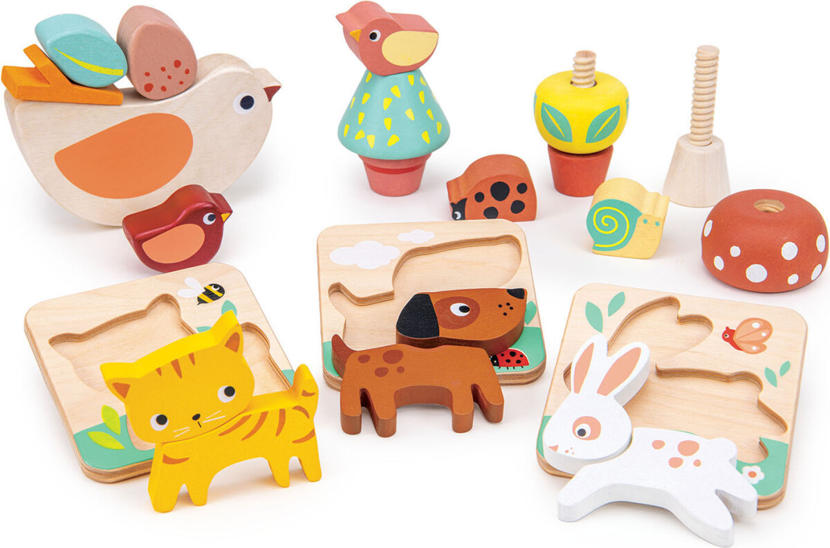 Mentari - Havetema Puslespil Sæt - 7 Aktiviteter - Træ