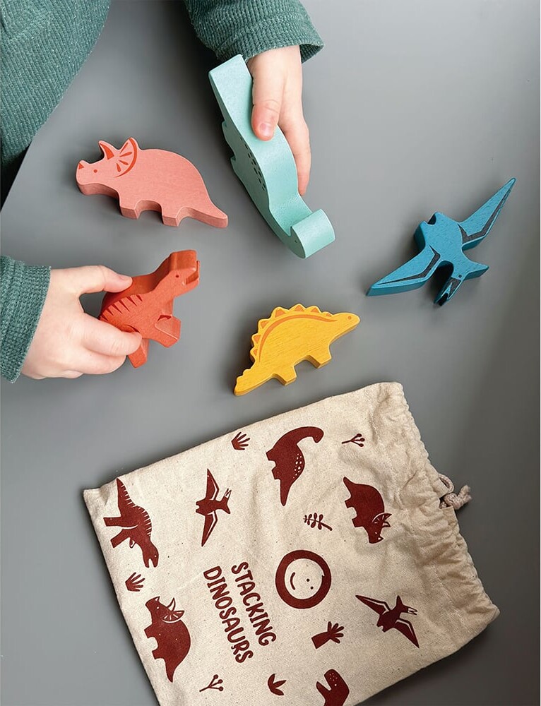 Stablelegetøj I Træ - Dinosaurer - Mentari