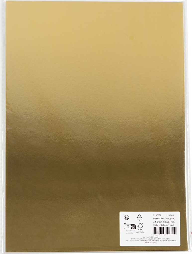 Metalkarton - A4 - Ark 210X297 Mm - 280 G - Guld - 10 Ark