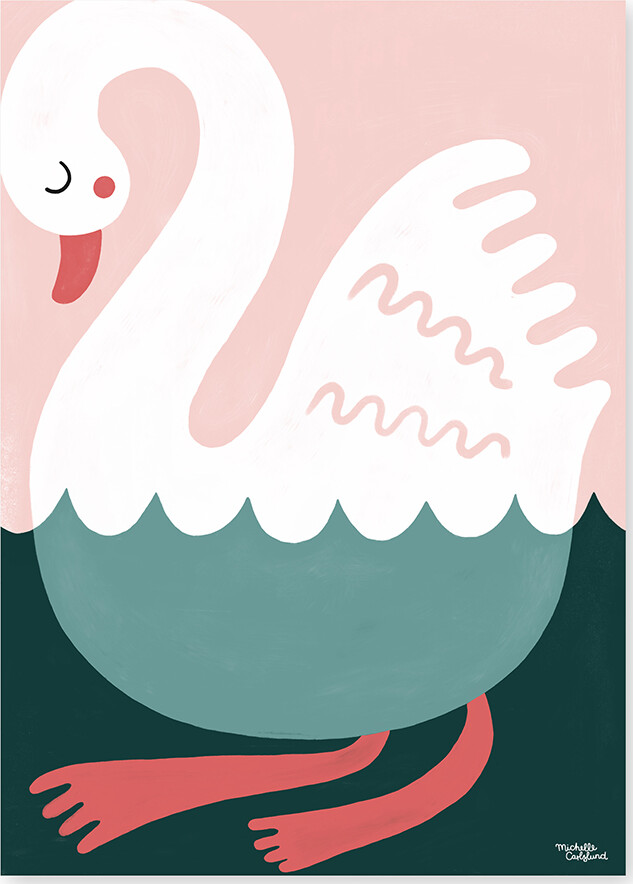 Michelle Carlslund - Plakat - 50X70 Cm - Svømmende Svane