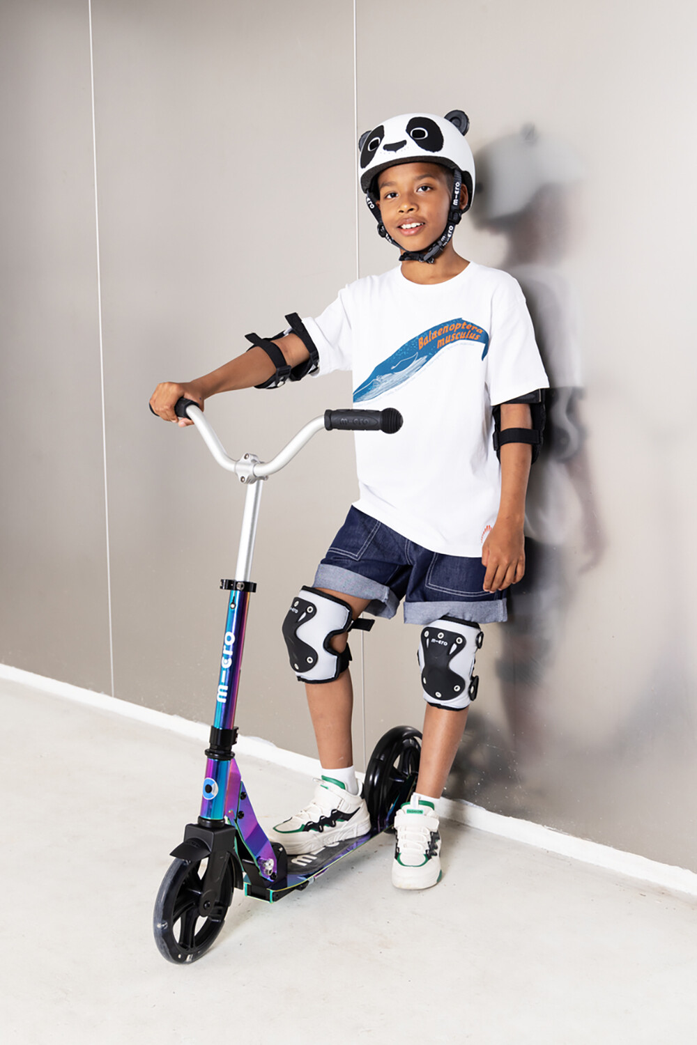 Micro - Cykelhjelm Til Børn - Medium 52-56 Cm - 3D Panda - Hvid
