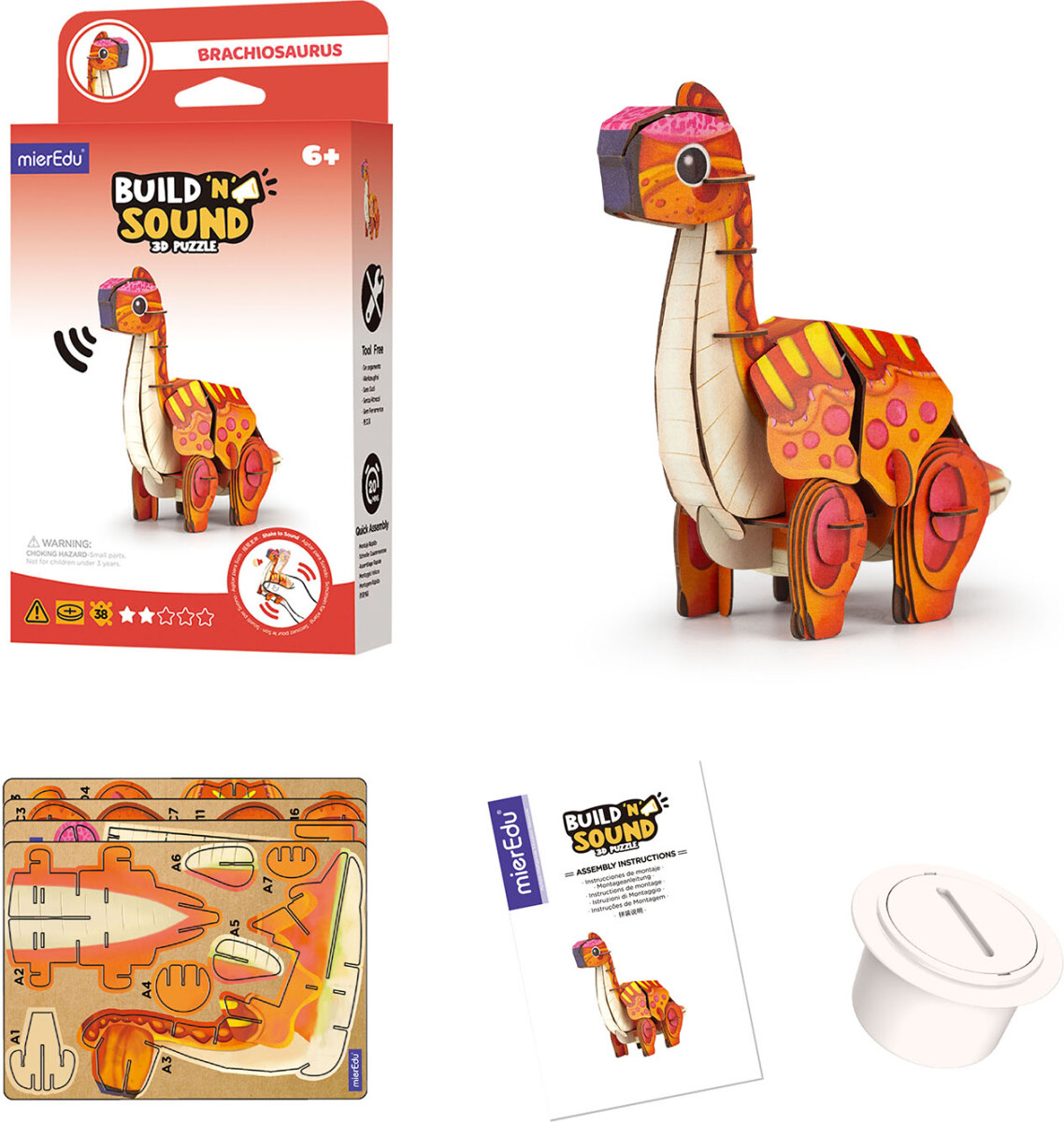 Mieredu - Brachiosaurus - Build N Sound 3D Puzzle - Dinosaur