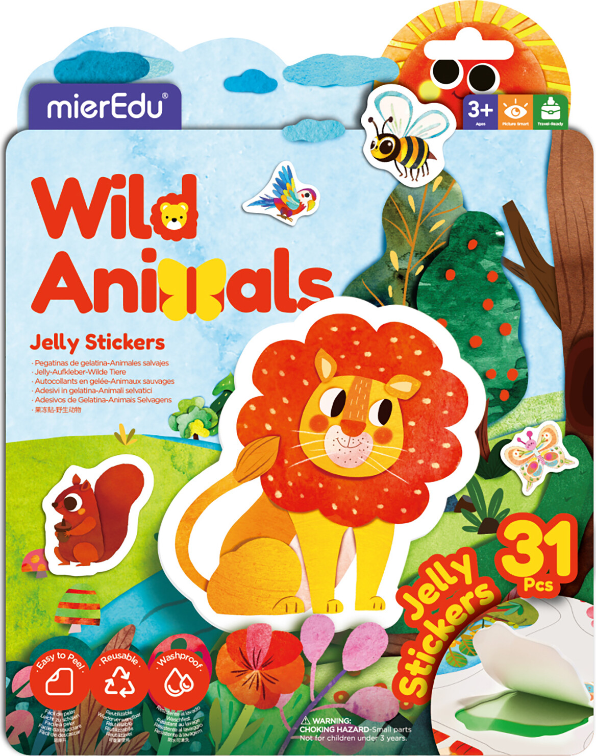Mieredu - Jelly Stickers 31 Stk - Flytbare - Vilde Dyr