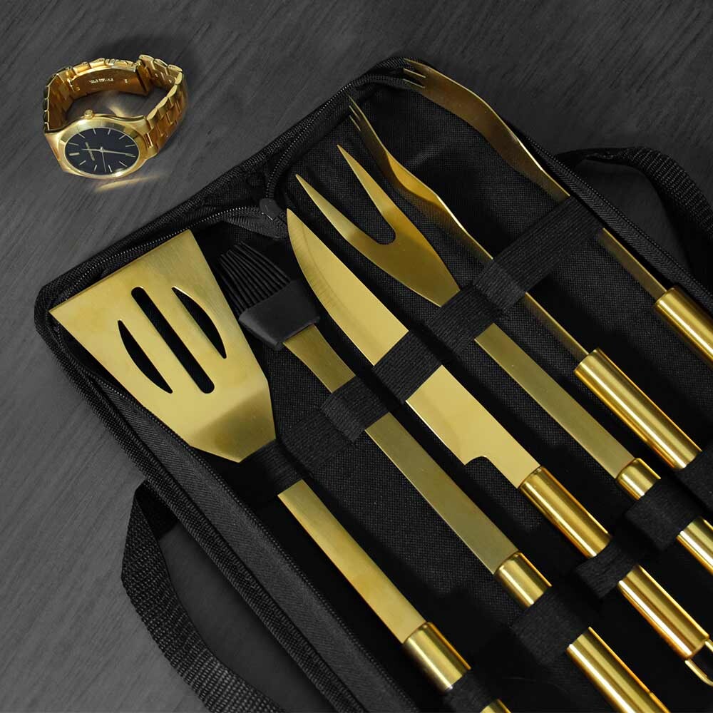 Grill Sæt I Sort Rejsetaske - Guld