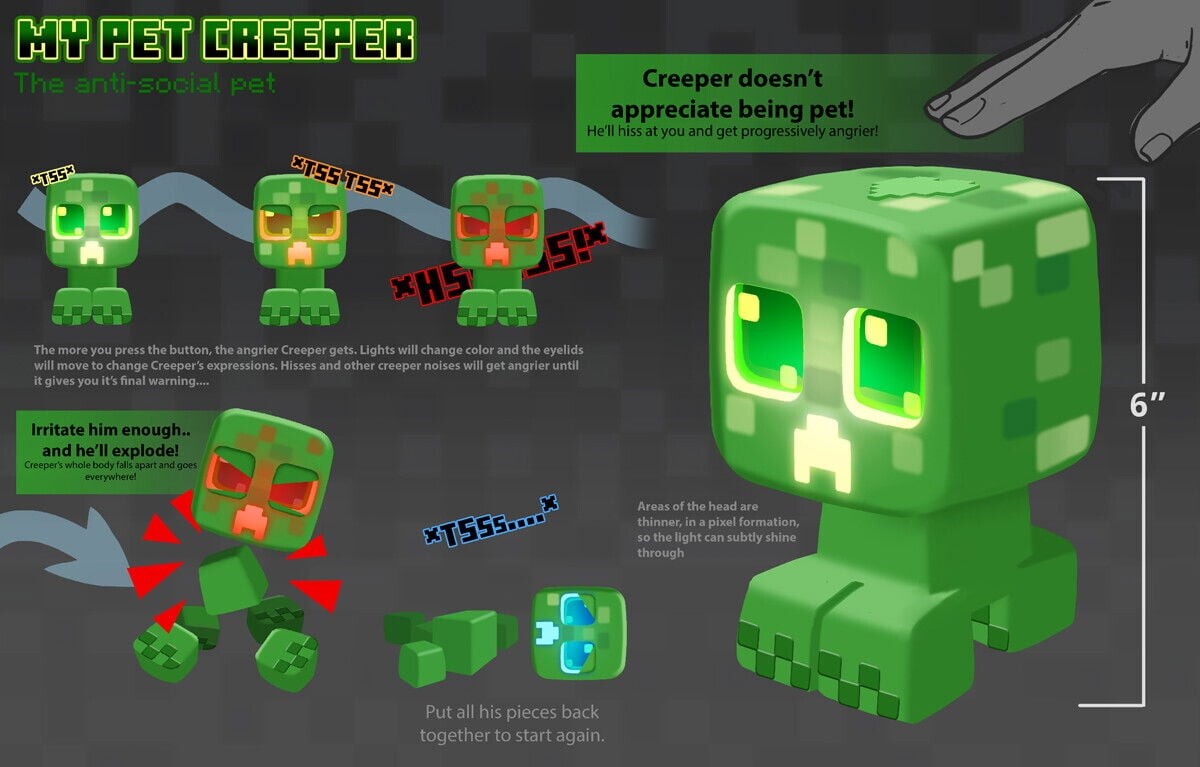 Minecraft - My Pet Creeper - Interaktiv Figur Med Lyd Og Lys