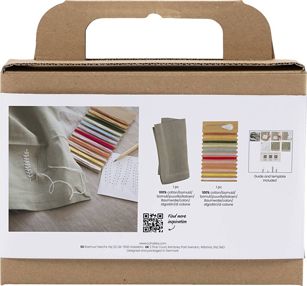 Mini Diy Kit Broderi - Serviet - Støvet Grøn