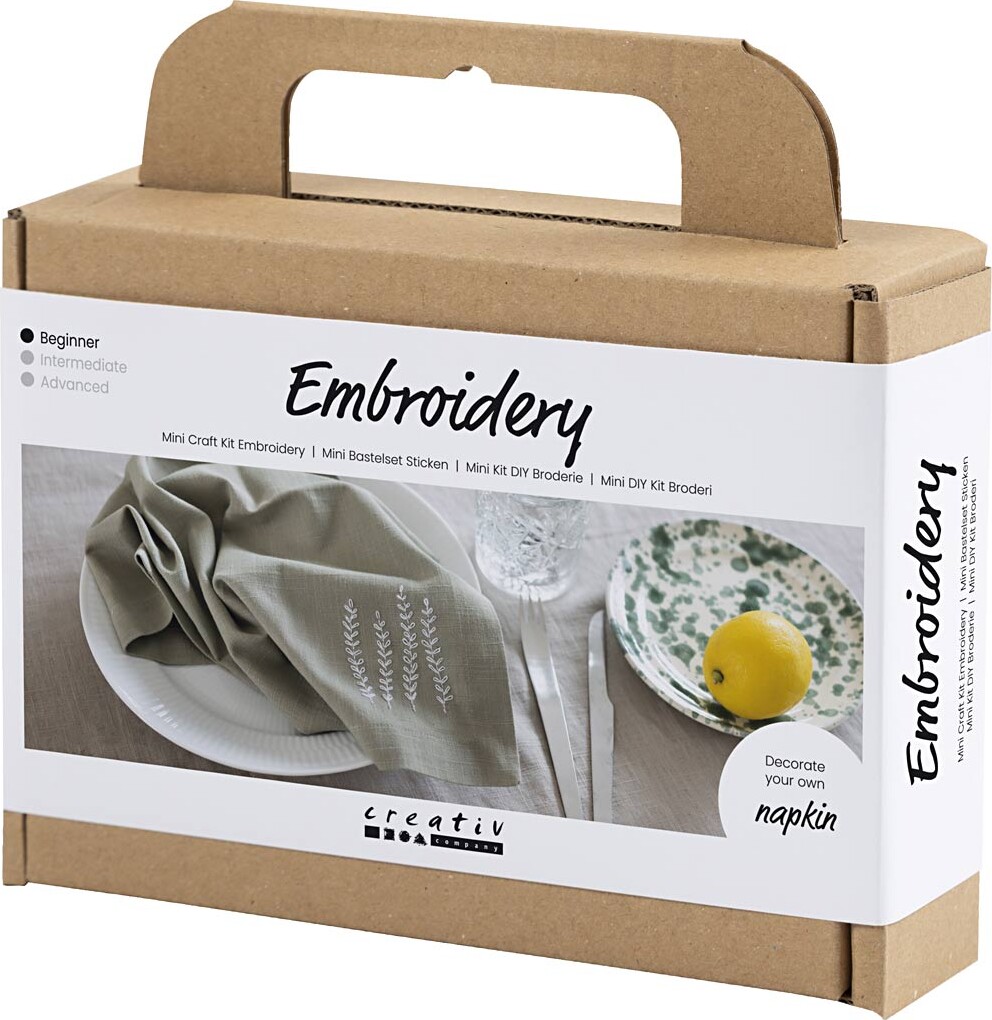 Mini Diy Kit Broderi - Serviet - Støvet Grøn
