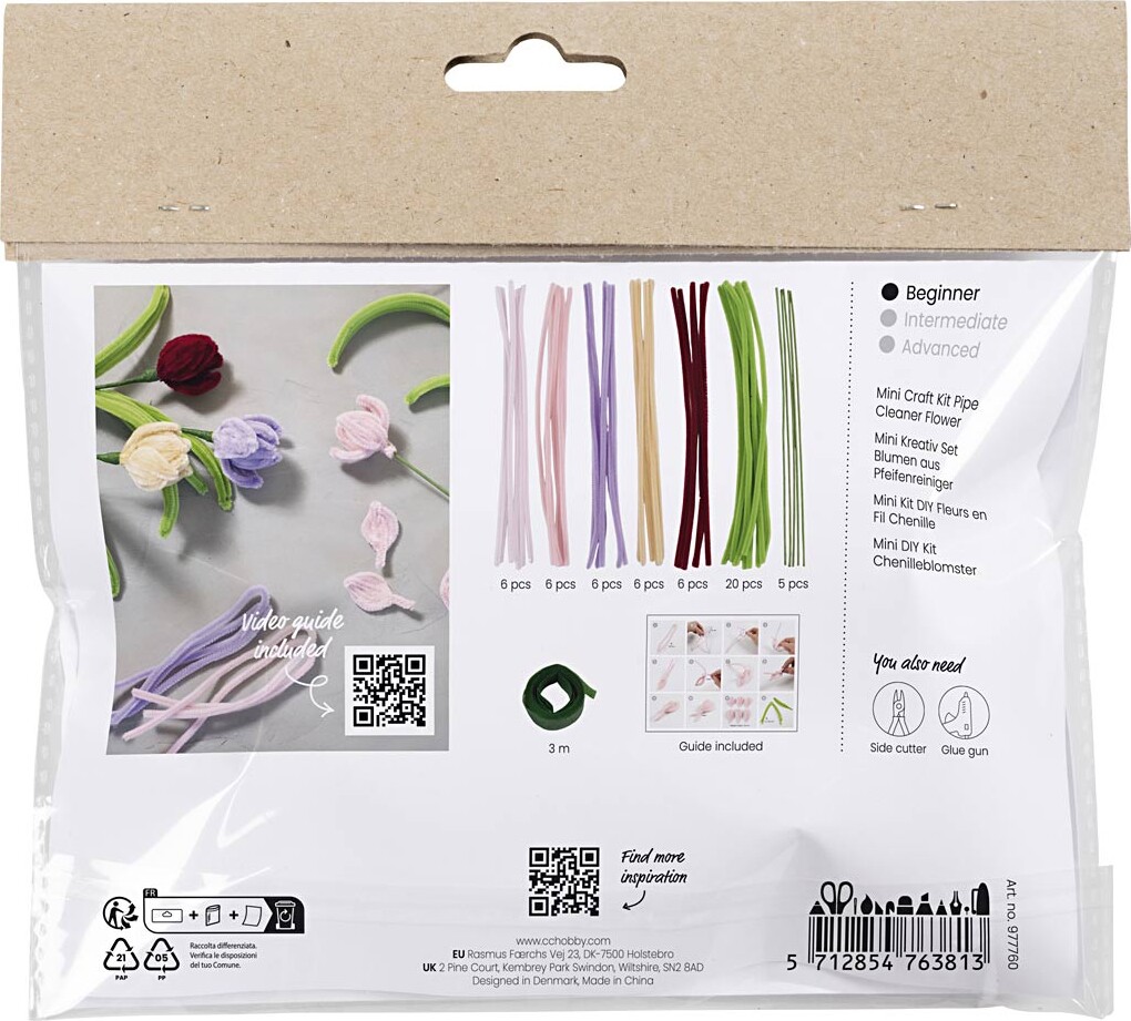 Mini Diy Kit Chenilleblomster - Tulipaner - Assorterede Farver
