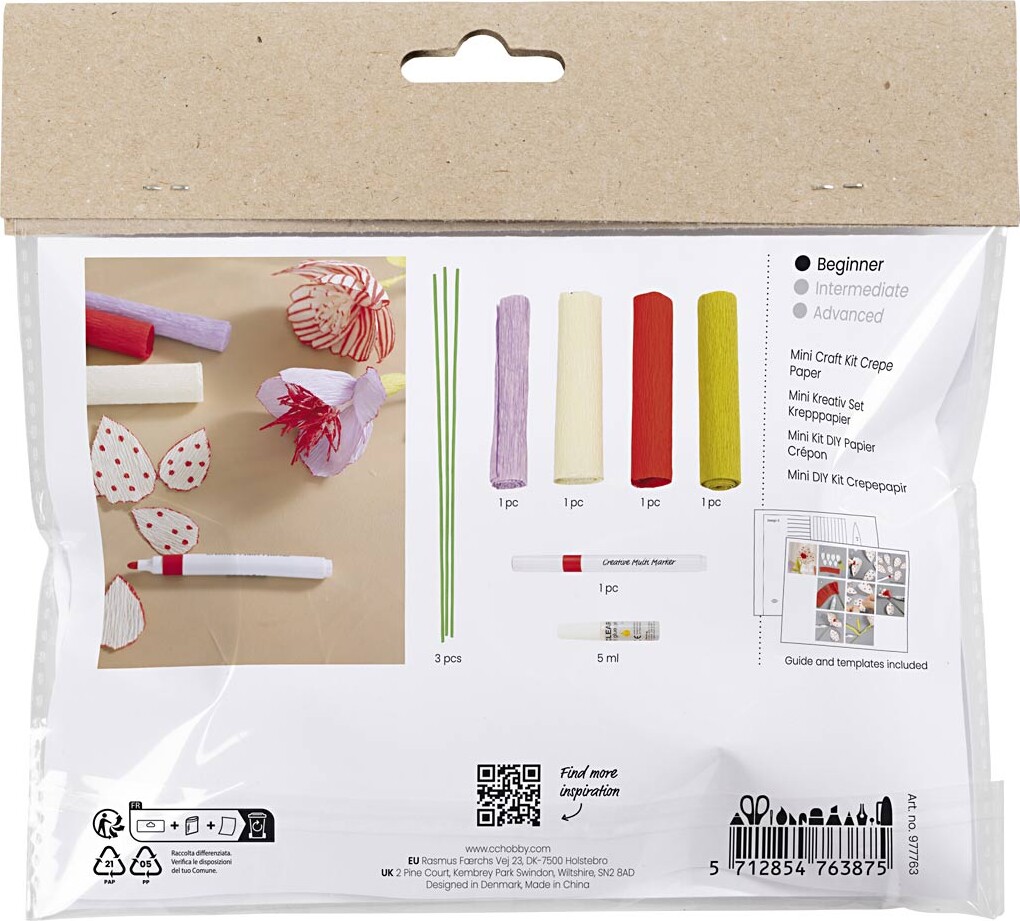 Mini Diy Kit Crepepapir - Blomster - Pastelfarver
