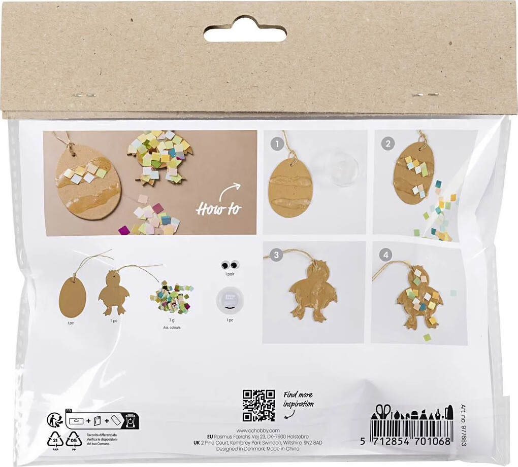 Mini Diy Kit Dekoration - Æg Og Kylling - Sort - Brun - Hvid - Assorterede
