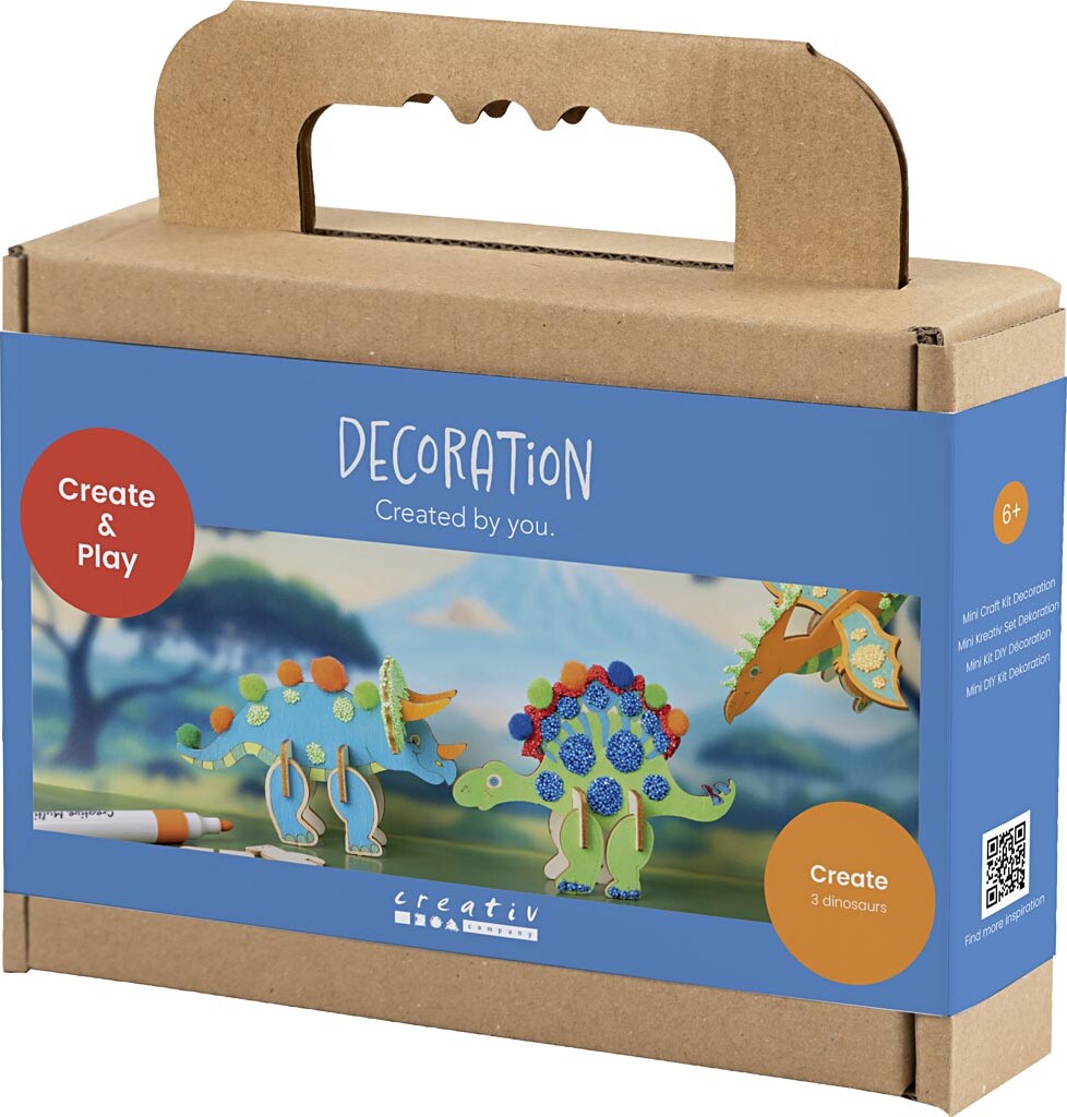 Mini Diy Kit Dekoration - Dinosaur - Rød - Blå - Grøn - Orange