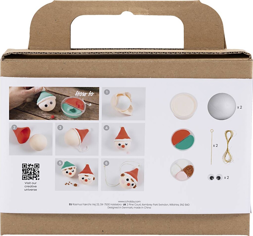 Mini Diy Kit Julekugler - Rød Og Grøn Nisse