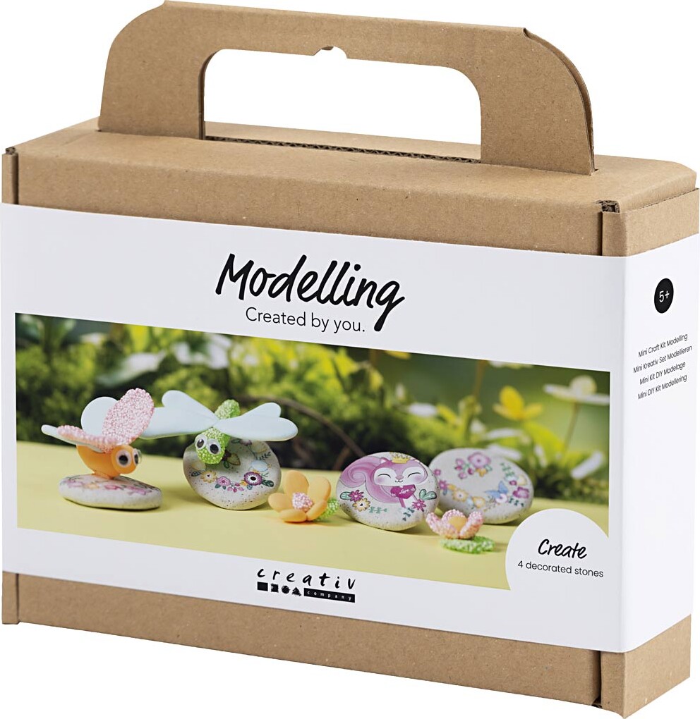 Mini Diy Kit Modellering - Sten Med Insekt - Grå - Lys Pink - Lys Turkis