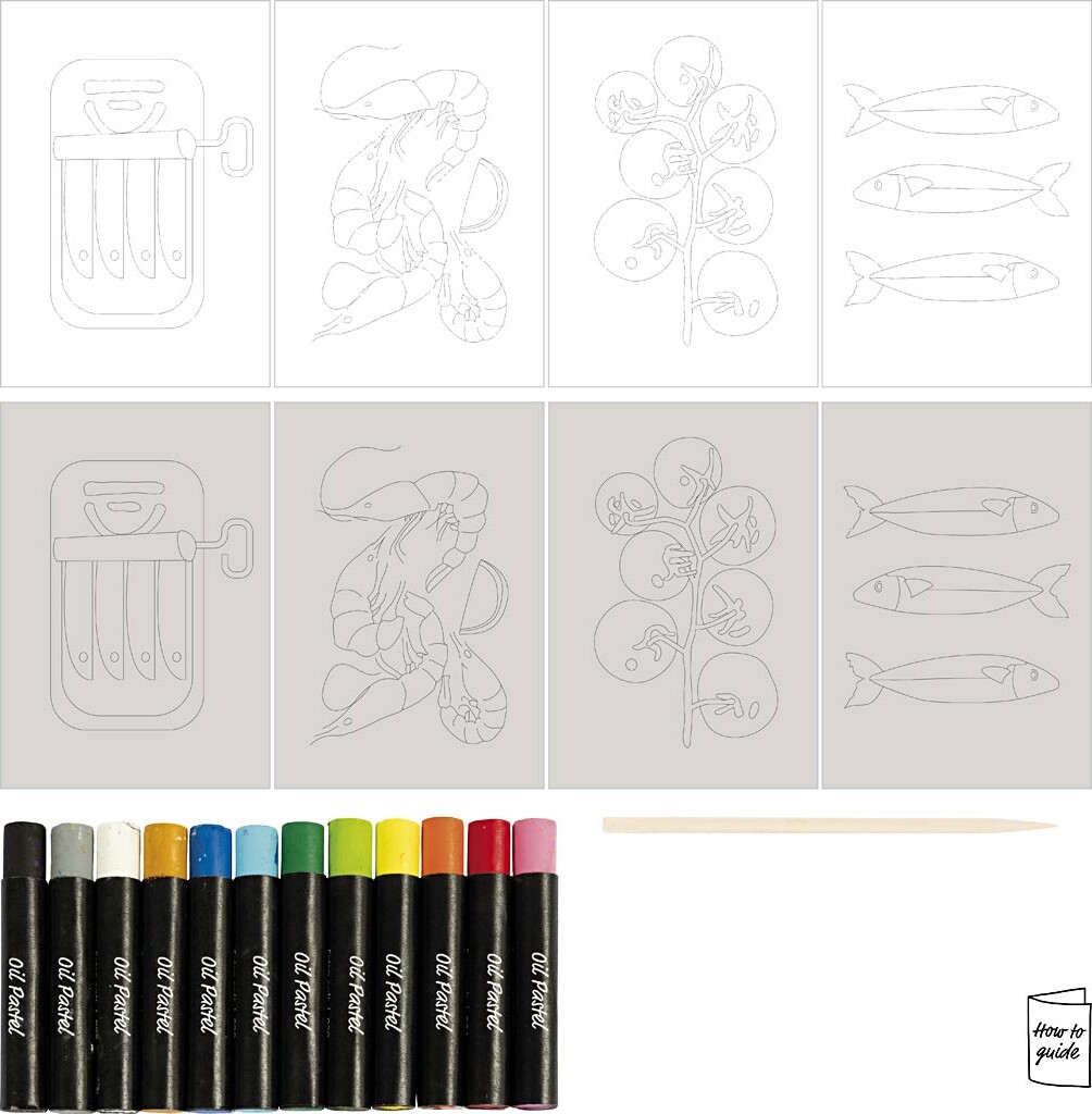 Mini Diy Kit Oliepastel - Fisk Og Skaldyr - Grå - Hvid