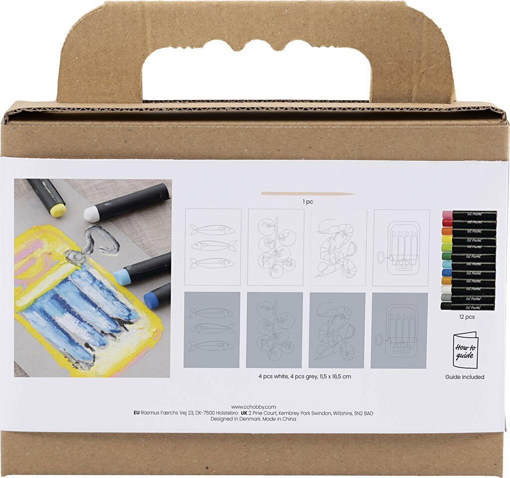 Mini Diy Kit Oliepastel - Fisk Og Skaldyr - Grå - Hvid