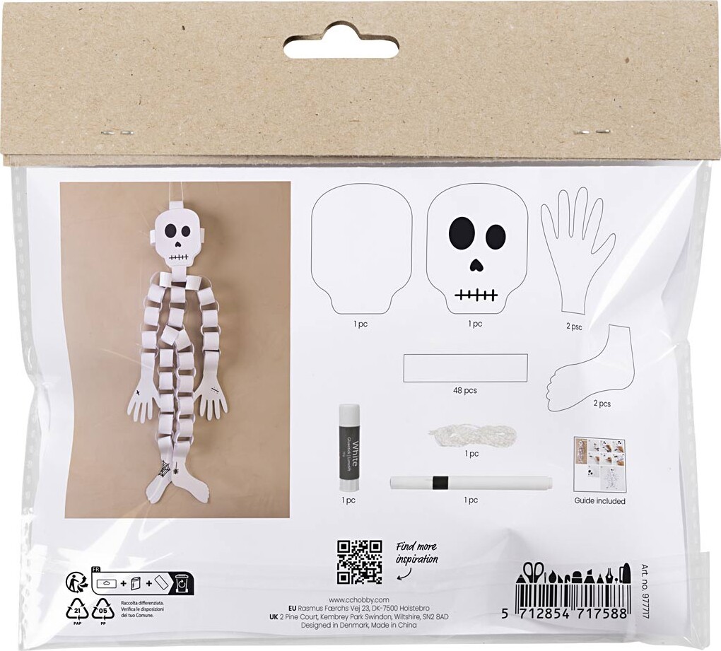 Mini Diy Kit Papirpynt - Skelet - Sorthvid - 1Pk