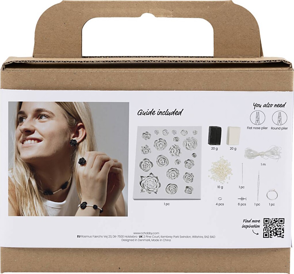 Mini Diy Kit Smykker - Roser - Sort - Sorthvid - Hvid