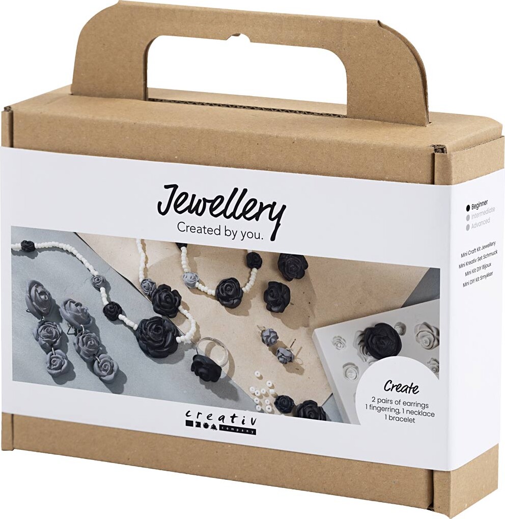 Mini Diy Kit Smykker - Roser - Sort - Sorthvid - Hvid