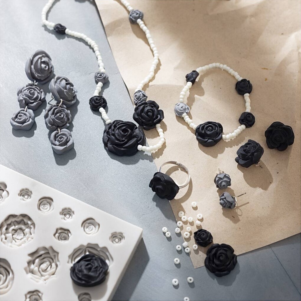 Mini Diy Kit Smykker - Roser - Sort - Sorthvid - Hvid