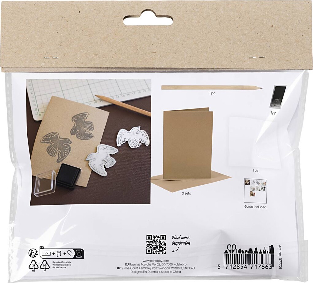 Mini Diy Kit Stempeltryk - Kort Med Duer - Beige - 1Pk