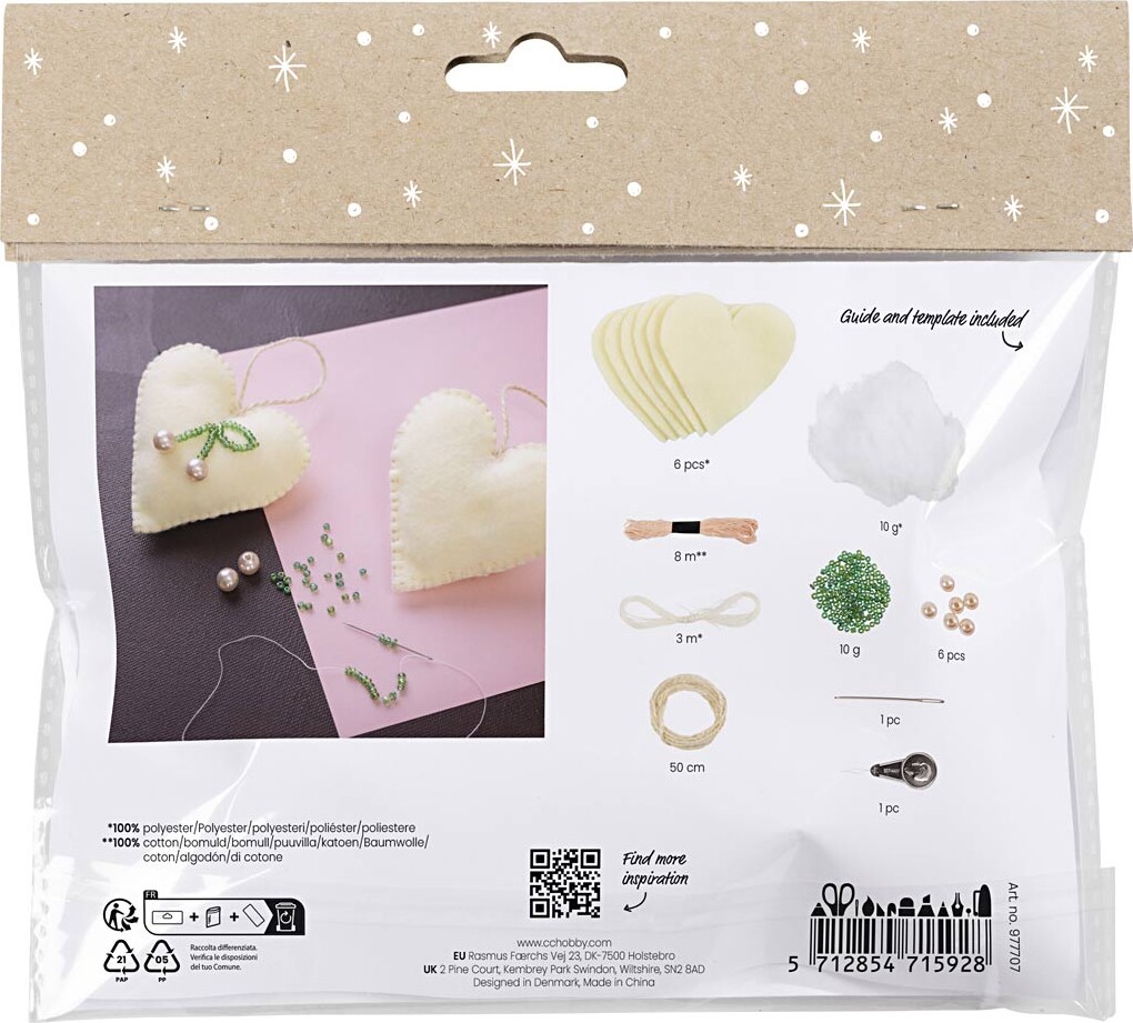 Mini Diy Kit Syning - Hjerter - Off White - 1Pk