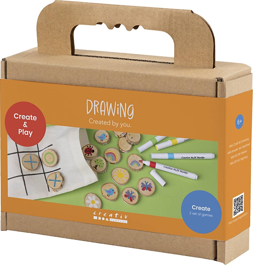 Mini Diy Kit Tegning - Vendespil Og Tre-På-Stribe - Assorterede Farver