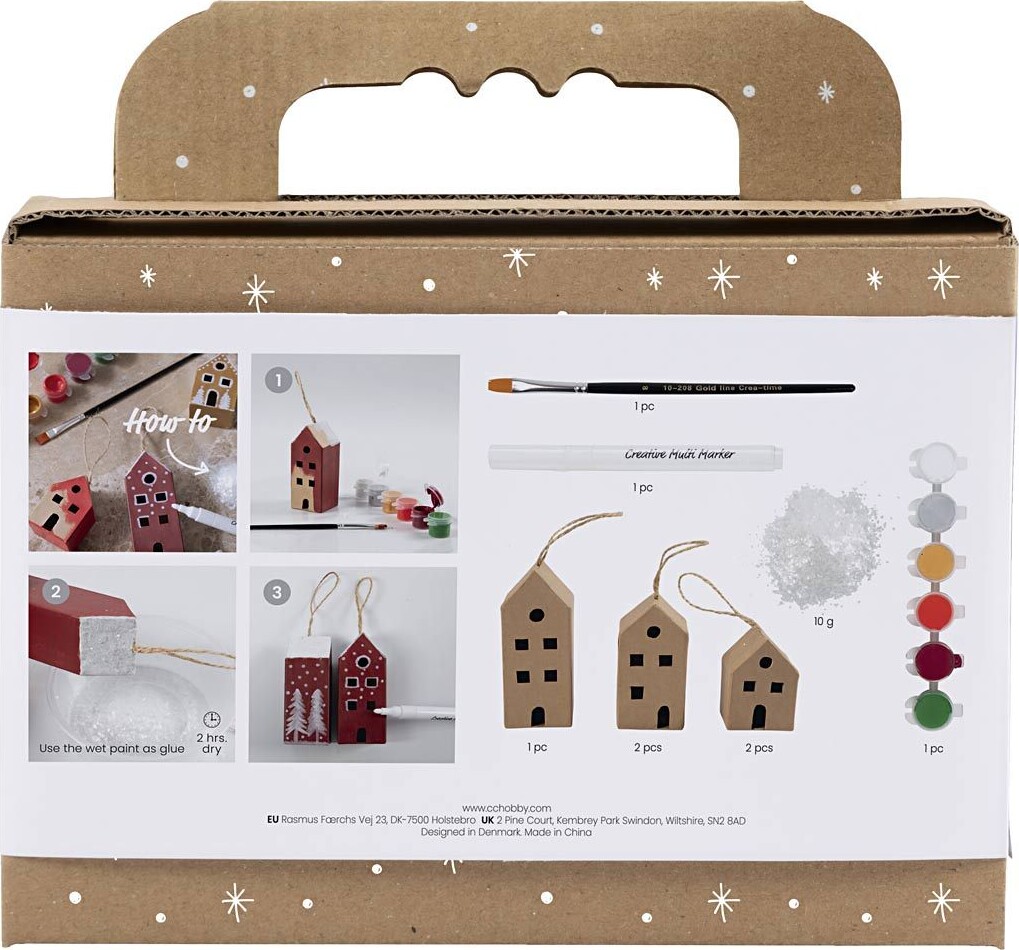 Mini Kreativt Sæt - Dekoration - Huse - Julefarver