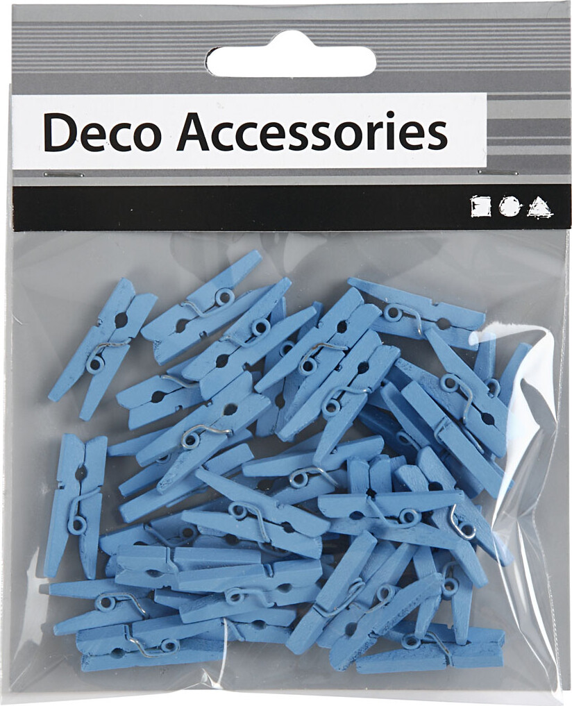 Minitøjklemme - L 25 Mm - B 3 Mm - Blå - 36 Stk