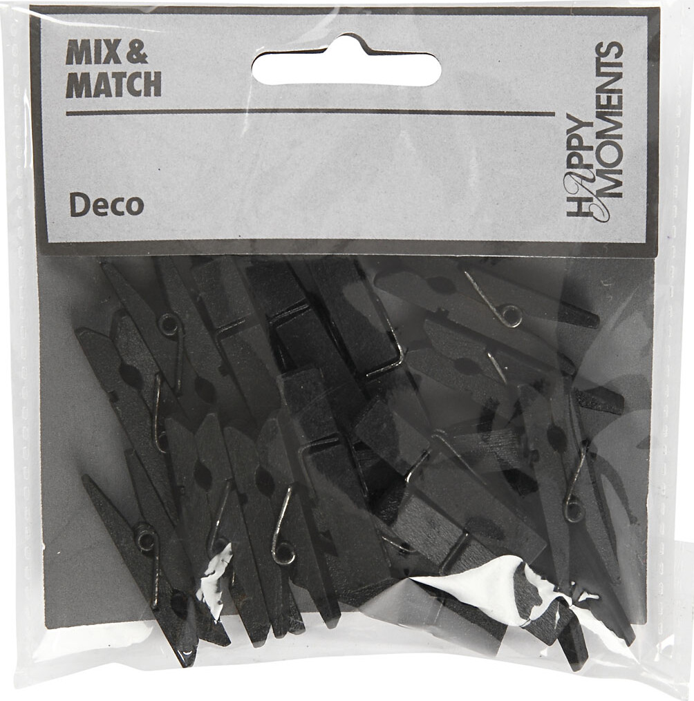 Minitøjklemme - Str 35X7 Mm - Tykkelse 9 Mm - Sort - 20 Stk