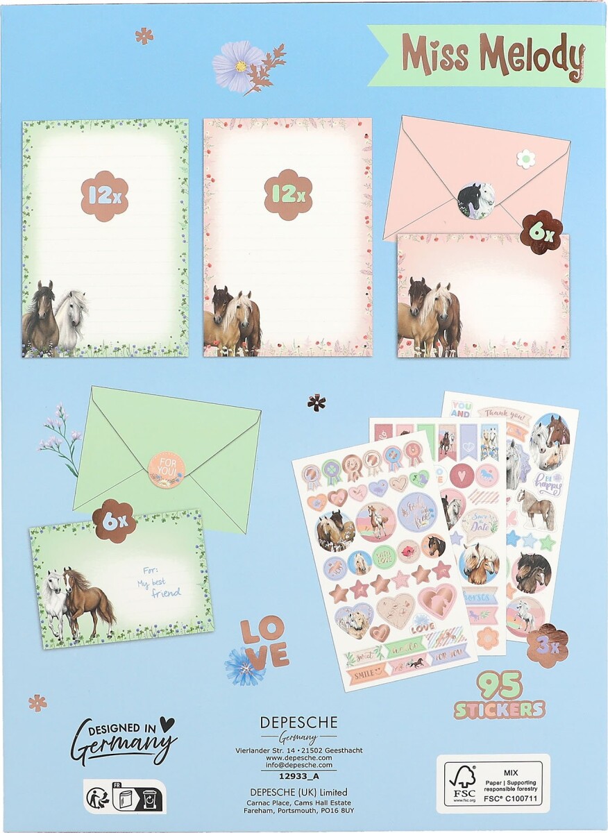 Miss Melody - Brevpapir - Med 36 Dele Og 95 Klistermærker