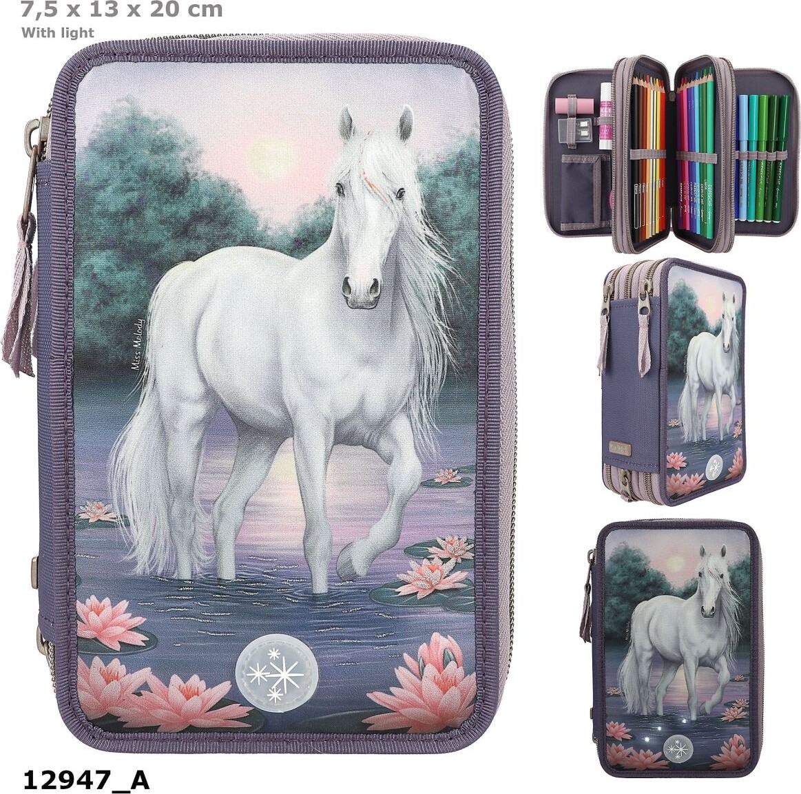 Miss Melody - Trippel Penalhus Med Indhold Og Led Lys - Åkander