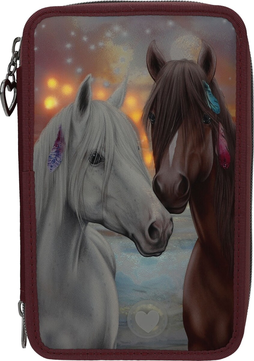 Miss Melody - Trippel Penalhus Med Indhold Og Led-Lys - Heste