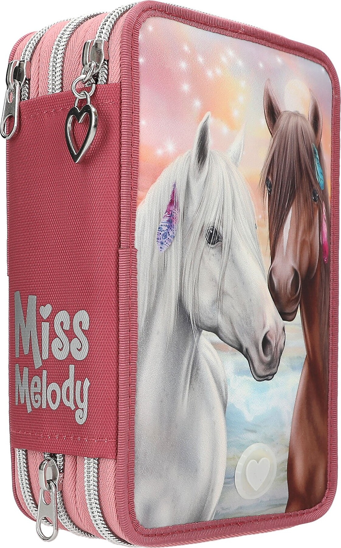 Miss Melody - Trippel Penalhus Med Indhold Og Led-Lys - Heste